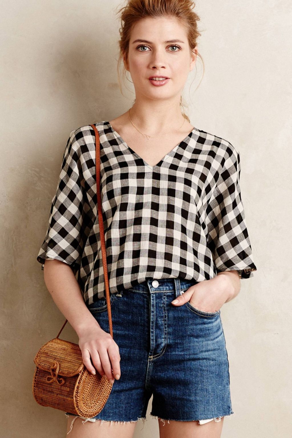 Gingham Open-Shoulder Top by Tyhlo