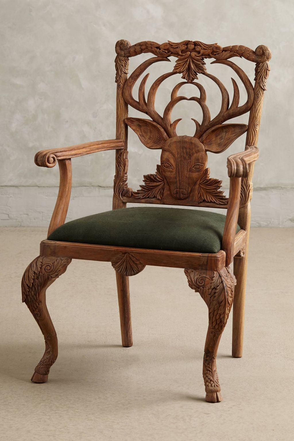 Handcarved Menagerie Deer Armchair
