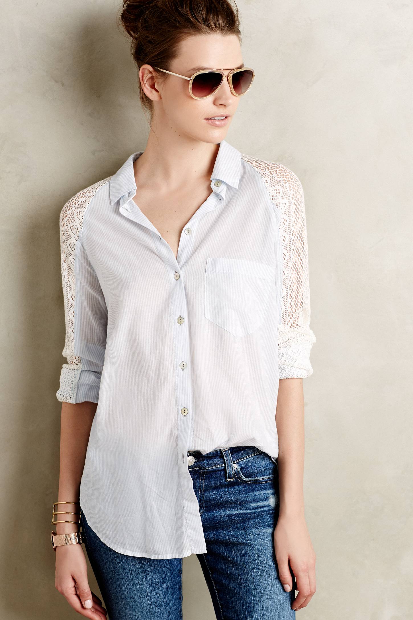 Lace-Sleeve Buttondown by Holding Horses