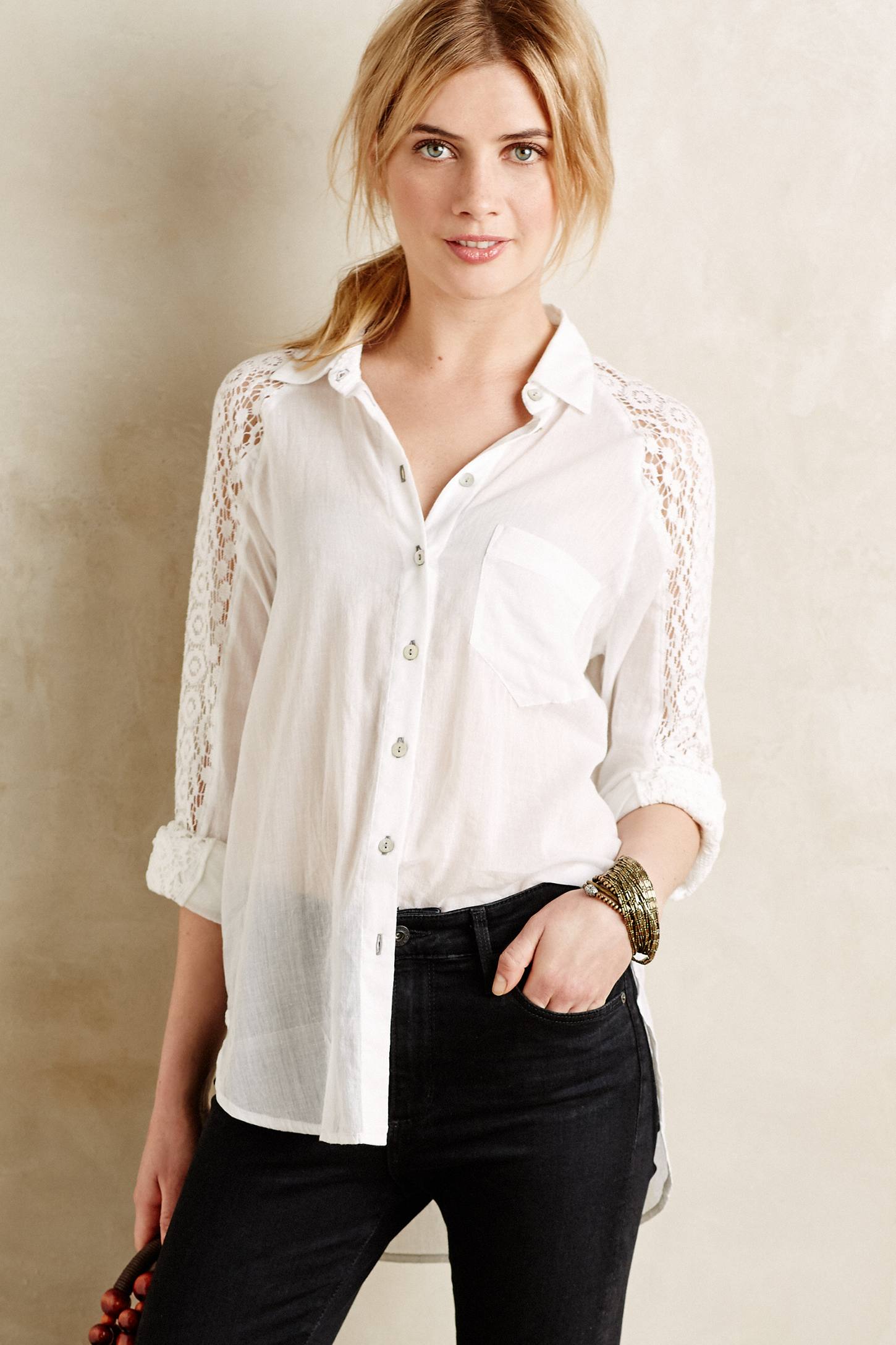 Lace-Sleeve Buttondown by Holding Horses