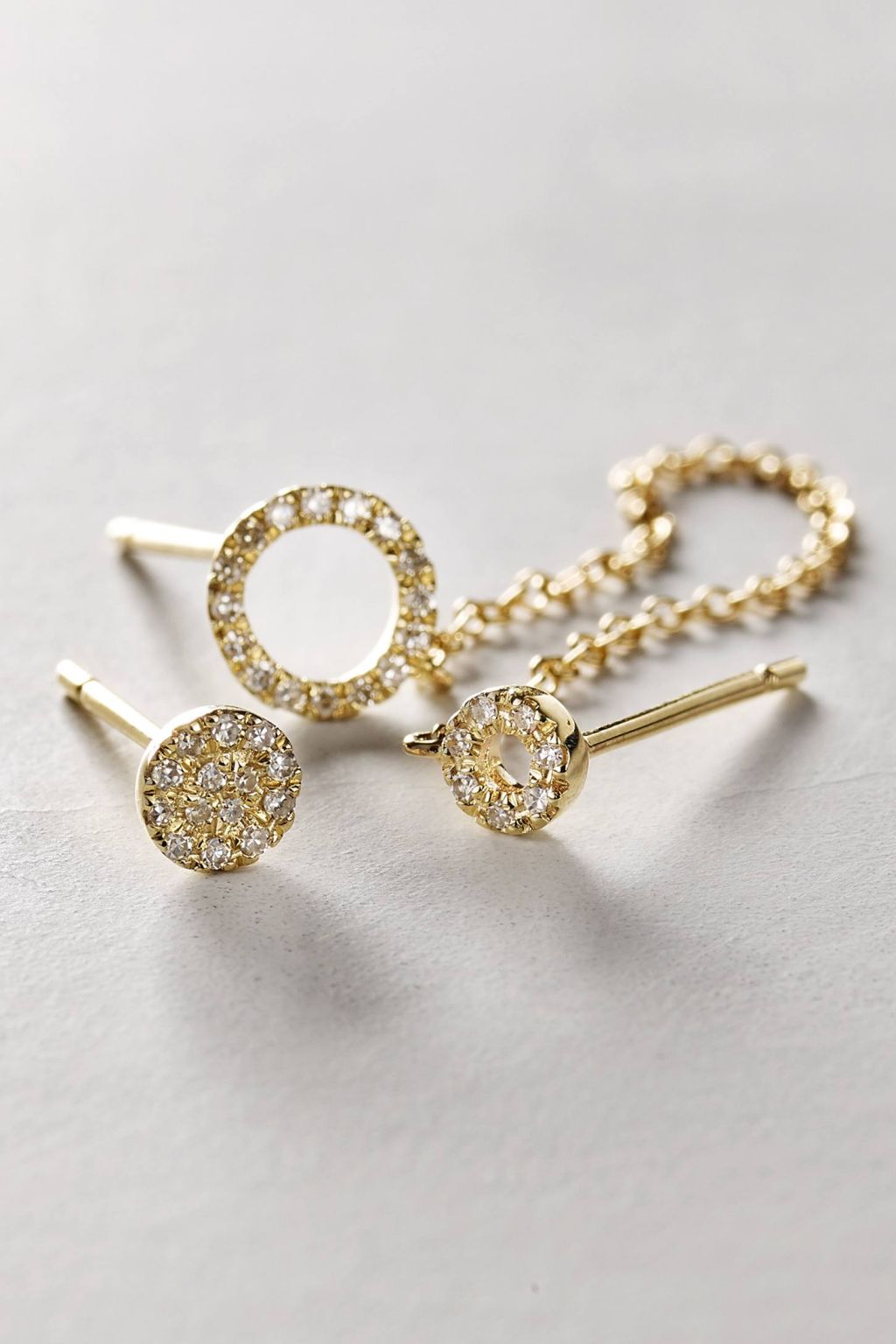 Mismatched Diamond Chained Posts in 14k Gold in Gold