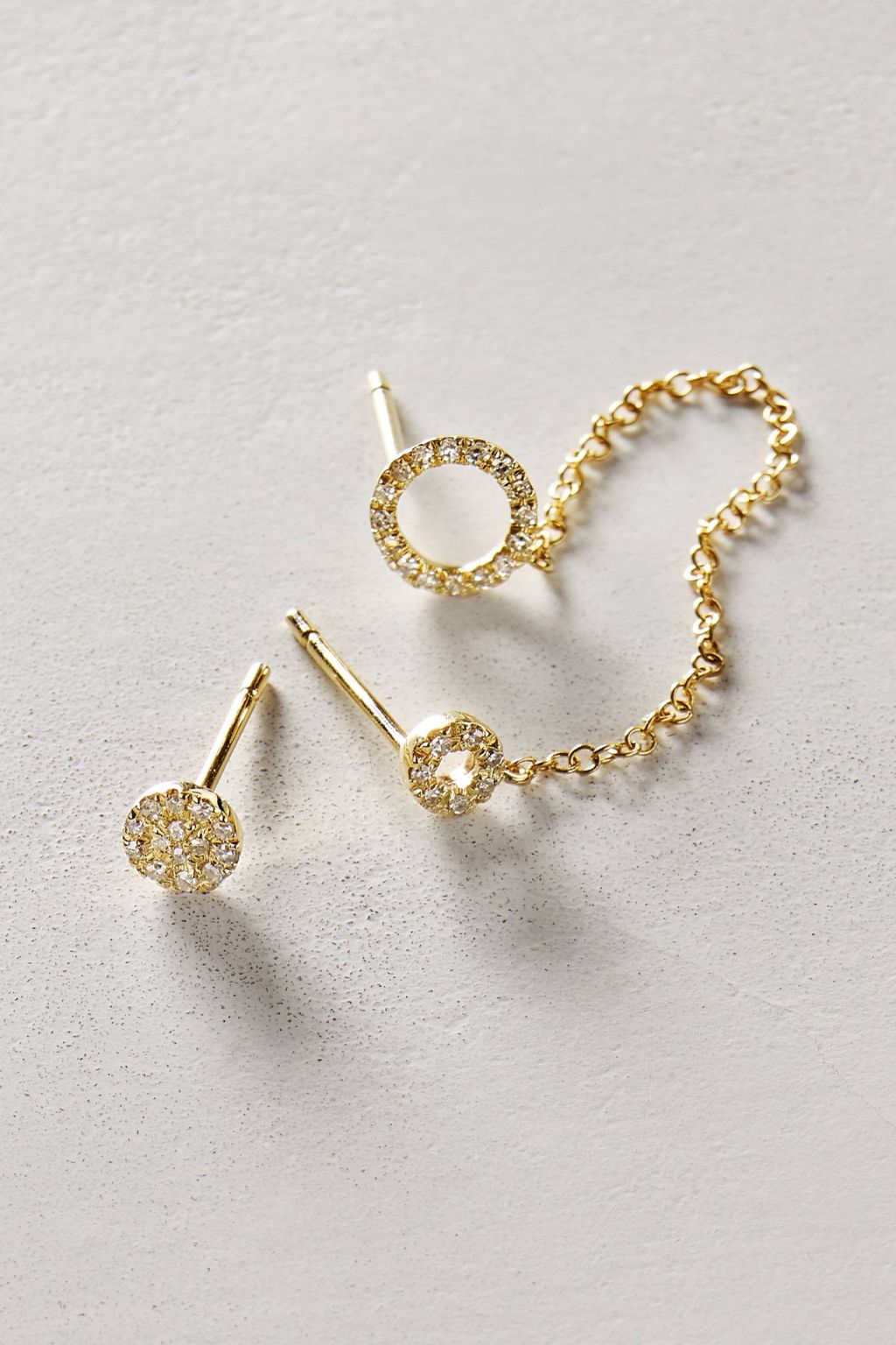 Mismatched Diamond Chained Posts in 14k Gold in Gold