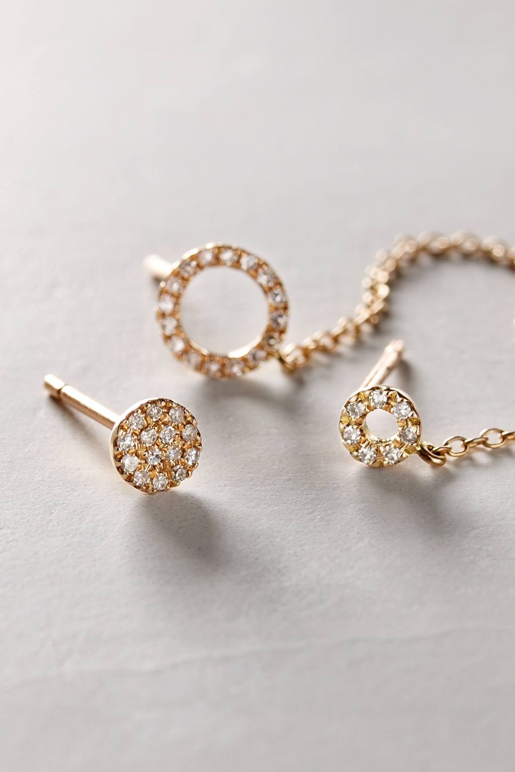 Mismatched Diamond Chained Posts in 14k Gold in Rose Gold