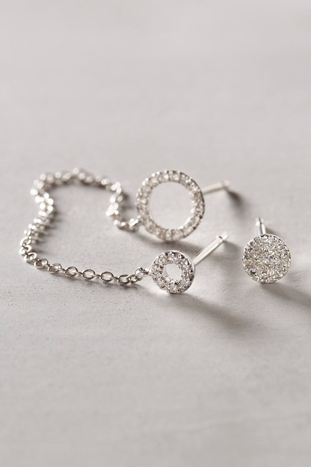 Mismatched Diamond Chained Posts in 14k Gold in Silver